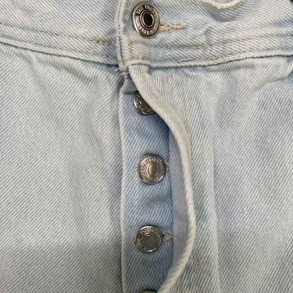 We The Free High-Rise Button Fly Wide Straight Leg Crop Distressed Raw Hem - Picture 4 of 4